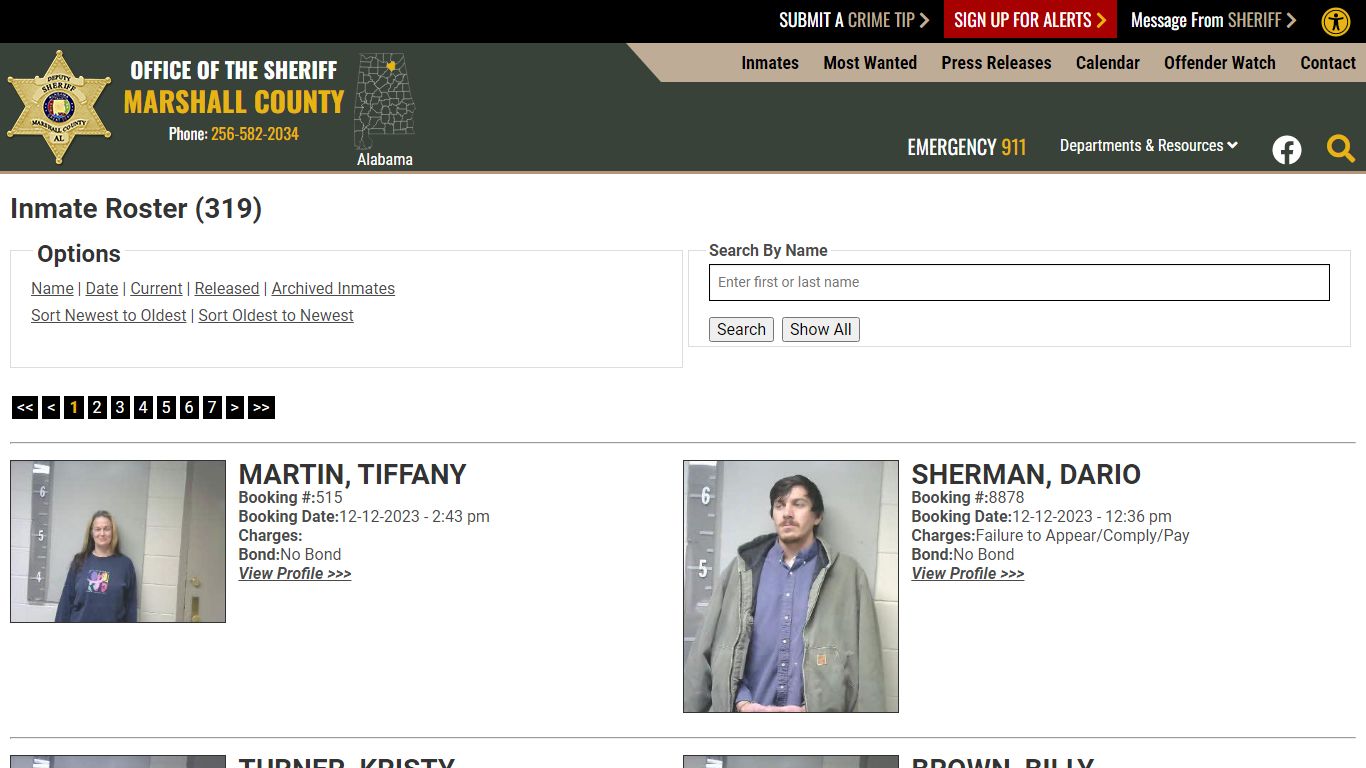 Inmate Roster - Current Inmates Booking Date Descending - Marshall ...